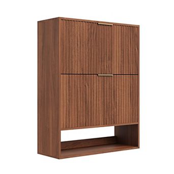Shoe Storage Cabinet with 2 Flip Drawers, Narrow Shoe Organizer with Open Shelf