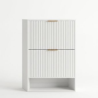 Shoe Storage Cabinet with 2 Flip Drawers, Narrow Shoe Organizer with Open Shelf