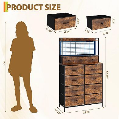 Smart Dresser with 11 Fabric Drawers, Built-in Charging Station Storage Organizer for Bedroom