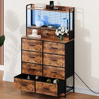 Smart Dresser with 11 Fabric Drawers, Built-in Charging Station Storage Organizer for Bedroom