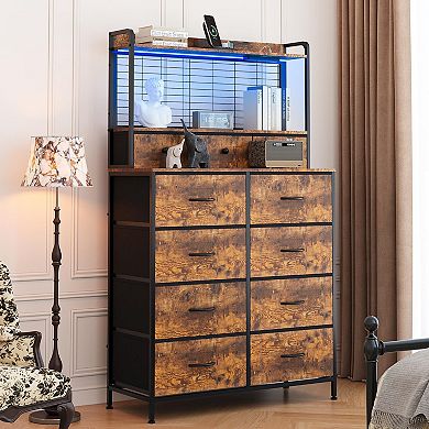 Smart Dresser with 11 Fabric Drawers, Built-in Charging Station Storage Organizer for Bedroom