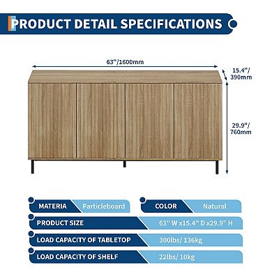 Fluted Sideboard Buffet Cabinet with 4 Doors, Accent Storage Cabinet, for Living Room