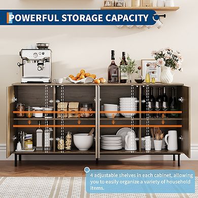 Fluted Sideboard Buffet Cabinet with 4 Doors, Accent Storage Cabinet, for Living Room