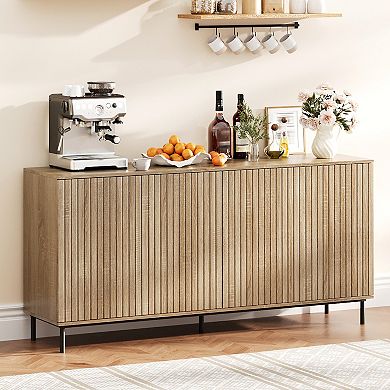 Fluted Sideboard Buffet Cabinet with 4 Doors, Accent Storage Cabinet, for Living Room
