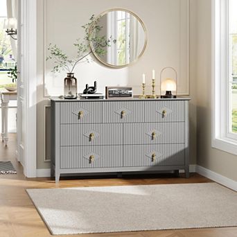 Fluted 7 Drawers Dresser for BedroomDrawers with Metal Handle, Wooden Dresser Organizer