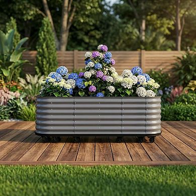 Mobile Raised Garden Bed with Wheels, Watering Reservoir, Galvanized Elevated Planter Box