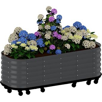Mobile Raised Garden Bed with Wheels, Watering Reservoir, Galvanized Elevated Planter Box