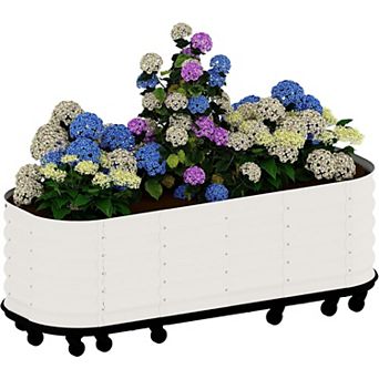 Mobile Raised Garden Bed with Wheels, Watering Reservoir, Galvanized Elevated Planter Box