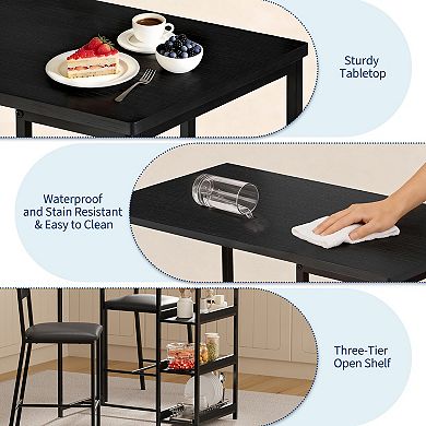3 Piece Dining Table Set with Storage Shelves Upholstered Chairs Space Saving Kitchen Table Set