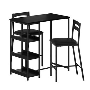 3 pc Dining Table Set with Storage Shelves Upholstered Chairs Space Saving Kitchen Table Set