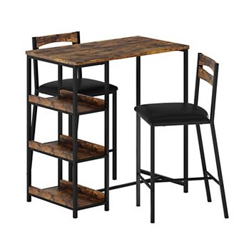 3 pc Dining Table Set with Storage Shelves Upholstered Chairs Space Saving Kitchen Table Set