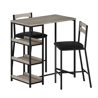 3 pc Dining Table Set with Storage Shelves Upholstered Chairs Space Saving Kitchen Table Set
