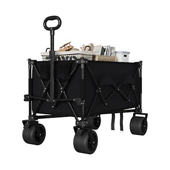 350lbs Capacity Folding Garden Wagon Cart Extra Large Collapsible Utility Cart7" All-Terrain Wheels