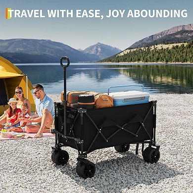350lbs Capacity Folding Garden Wagon Cart Extra Large Collapsible Utility Cart7" All-Terrain Wheels
