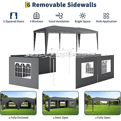 10x20 Pop Up Canopy with 6 Sidewalls, 3 Heights, for Patio & Events