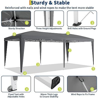 10x20 Pop Up Canopy with 6 Sidewalls, 3 Heights, for Patio & Events
