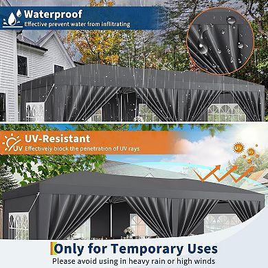 10x20 Pop Up Canopy with 6 Sidewalls, 3 Heights, for Patio & Events