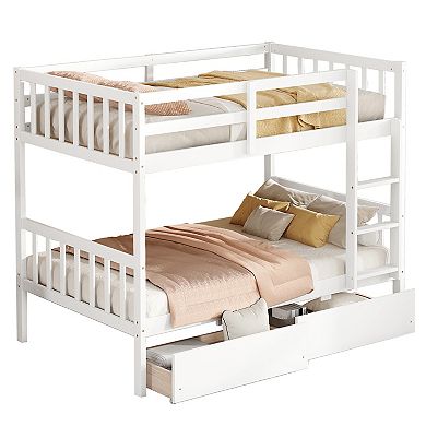 Sailvan Twin Over Twin Rubber Wood Bunk Bed with 2 Drawers, Convertible into 2 Twin Beds