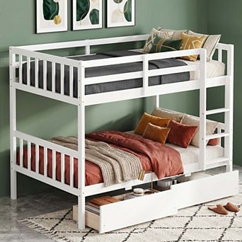 Sailvan Twin Over Twin Rubber Wood Bunk Bed with 2 Drawers, Convertible into 2 Twin Beds