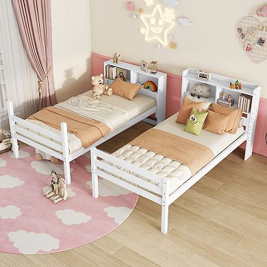 Sailvan Twin Over Twin Bunk Bed with Shelves Headboard Guardrails Ladder, Convertible to 2 Beds