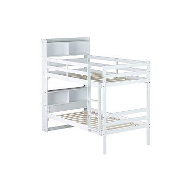 Sailvan Twin Over Twin Bunk Bed with Shelves Headboard Guardrails Ladder, Convertible to 2 Beds