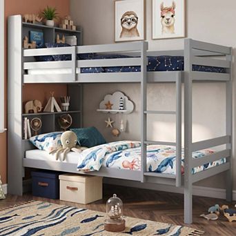 Sailvan Twin Over Twin Bunk Bed with Shelves Headboard Guardrails Ladder, Convertible to 2 Beds