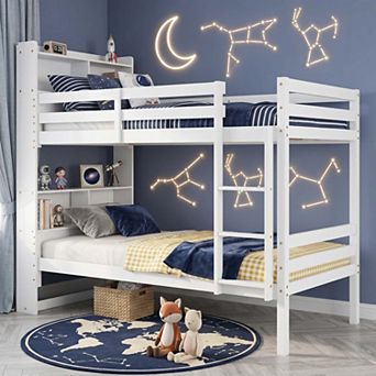 Sailvan Twin Over Twin Bunk Bed with Shelves Headboard Guardrails Ladder, Convertible to 2 Beds