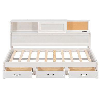 Sailvan Twin Size Wooden Daybed with 3 Storage Drawers, Upper Soft Board, Shelf, Set of Sockets