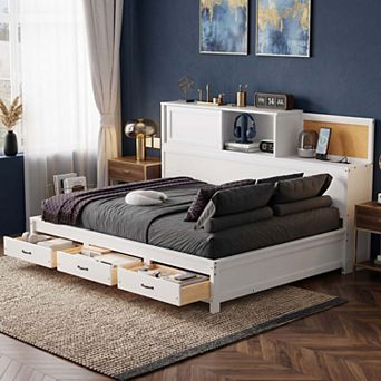 Sailvan Twin Size Wooden Daybed with 3 Storage Drawers, Upper Soft Board, Shelf, Set of Sockets