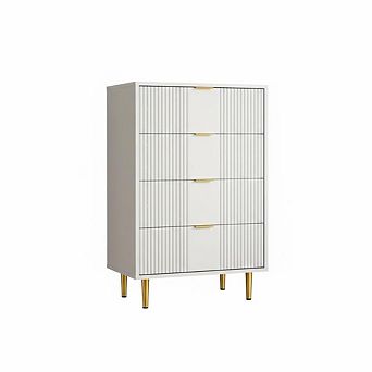 Fluted Dresser for Bedroom, Modern Chest of Drawers with Metal Handle for Living Room, Hallway