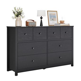 8 Drawer Dresser, Farmhouse Wood Chest of Drawers with Unique Column Feet, for Living Room