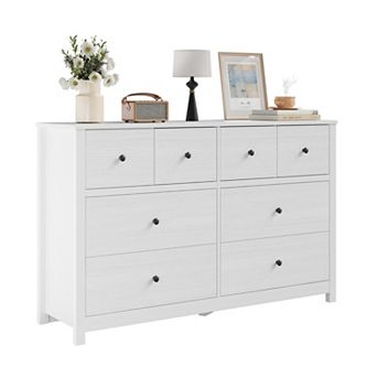 8 Drawer Dresser, Farmhouse Wood Chest of Drawers with Unique Column Feet, for Living Room