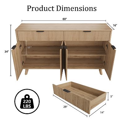 Buffet Sideboard Cabinet with 2 Drawers, Adjustable Shelves, Storage Console for Dining Room