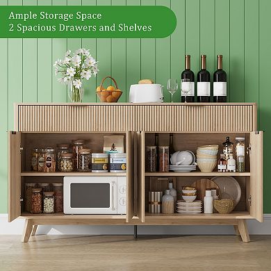 Buffet Sideboard Cabinet with 2 Drawers, Adjustable Shelves, Storage Console for Dining Room