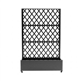 Metal Planter Box with Lattice Trellis - Raised Garden Bed on Wheels for Climbing Plants and Vine