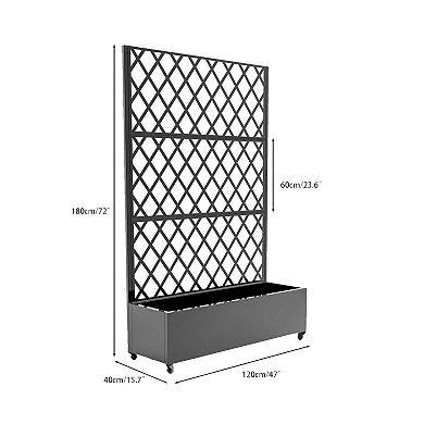 Metal Planter Box with Lattice Trellis - Raised Garden Bed on Wheels for Climbing Plants and Vine