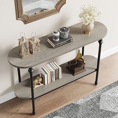 Narrow Entryway Console Table with Storage Shelf, 2-Tier Industrial Skinny Sofa Table for Hallway
