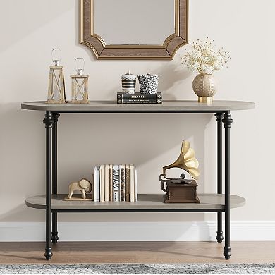 Narrow Entryway Console Table with Storage Shelf, 2-Tier Industrial Skinny Sofa Table for Hallway