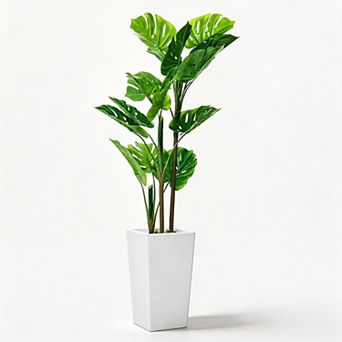 Artificial Monstera Deliciosa Plant, Tall Faux Palm Tree in Planter for Home Office Living Room