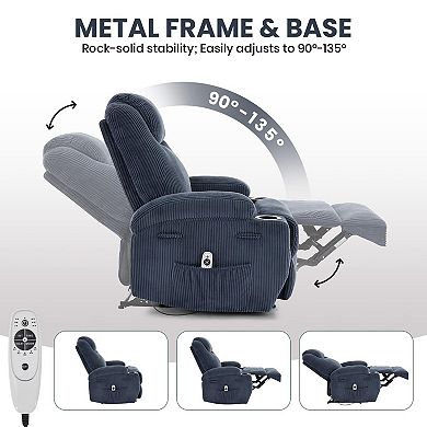 Ultra-Comfort Corduroy Power Recliner Chair - 135° Adjustable Heated Massage, Double Storage