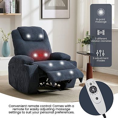 Ultra-Comfort Corduroy Power Recliner Chair - 135° Adjustable Heated Massage, Double Storage