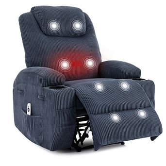 Ultra-Comfort Corduroy Power Recliner Chair - 135° Adjustable Heated Massage, Double Storage