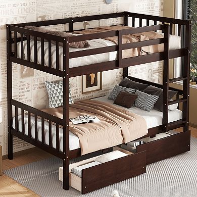 Sailvan Twin Over Twin Rubber Wood Bunk Bed with 2 Drawers, Convertible into 2 Twin Beds