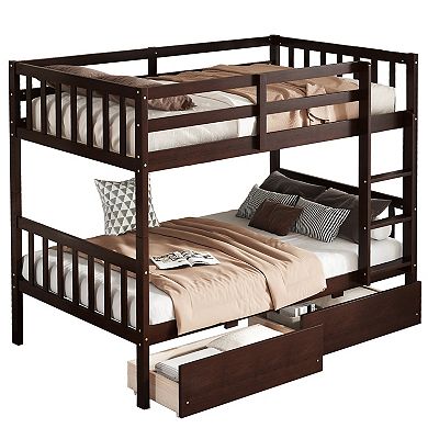Sailvan Twin Over Twin Rubber Wood Bunk Bed with 2 Drawers, Convertible into 2 Twin Beds