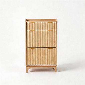 Slim Fluted Shoe Cabinet for Entryway, Narrow Hallway Organizer, Adjustable Shelves, for Home