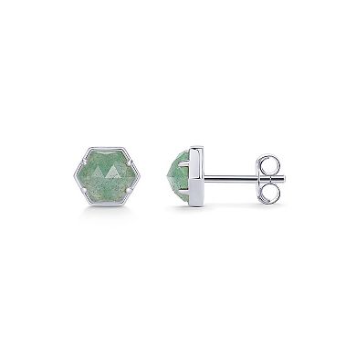Hexagon Gemstone Stud Earrings