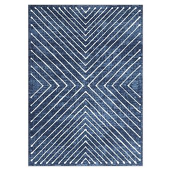 Modern Machine Washable Area Rug, Non-Slip Low Pile Geometric Carpet for Living Room Bedroom Office