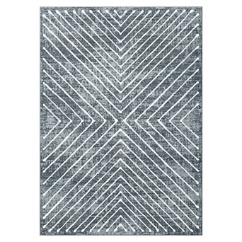Modern Machine Washable Area Rug, Non-Slip Low Pile Geometric Carpet for Living Room Bedroom Office