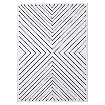Modern Machine Washable Area Rug, Non-Slip Low Pile Geometric Carpet for Living Room Bedroom Office