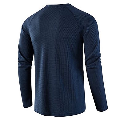 Men's Causal Lightweight Solid Color Sweatshirt Long Sleeve Waffle-Knit Henley Shirt